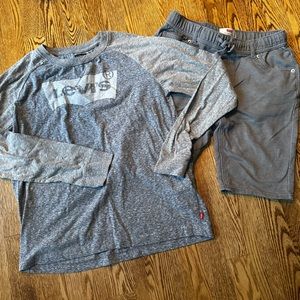 Levi’s long sleeve logo tee and knit shorts